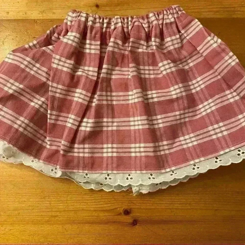 Handmade shirt and skirt girls 12-18 months gingham with lace bundle